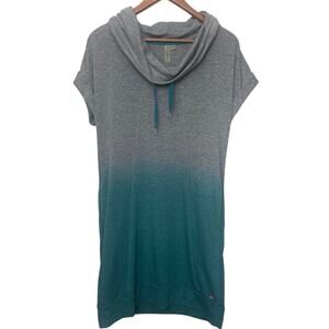 PINK LOTUS Ombre Gray Teal Cowl Neck Short Sleeve Active Athletic Dress Sz Small